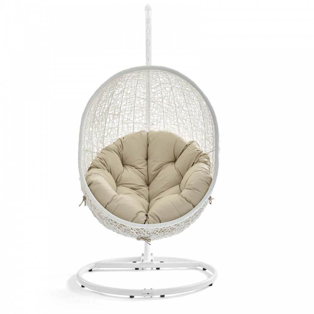 Hide Outdoor Patio Sunbrella Swing Chair With Stand, White Beige