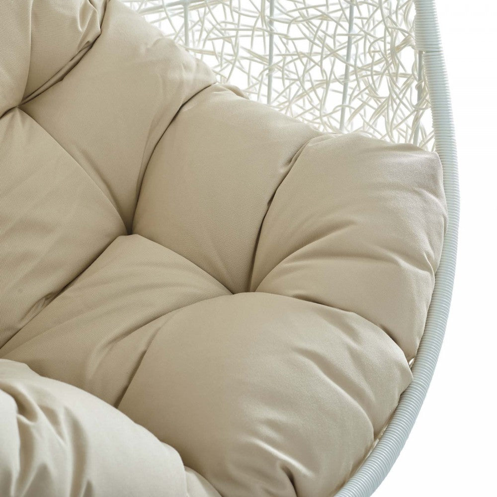 Hide Outdoor Patio Sunbrella Swing Chair With Stand, White Beige