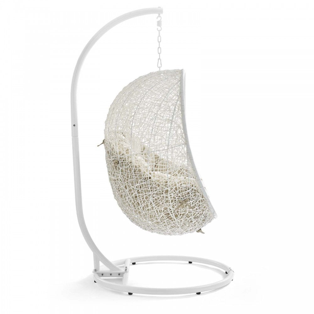 Hide Outdoor Patio Sunbrella Swing Chair With Stand, White Beige