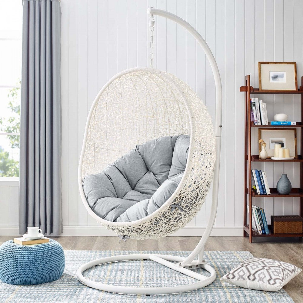Hide Outdoor Patio Sunbrella Swing Chair With Stand, White Gray