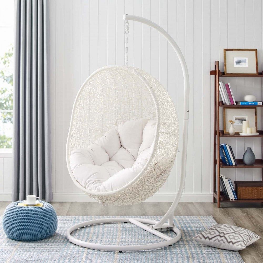 Hide Outdoor Patio Sunbrella Swing Chair With Stand, White White