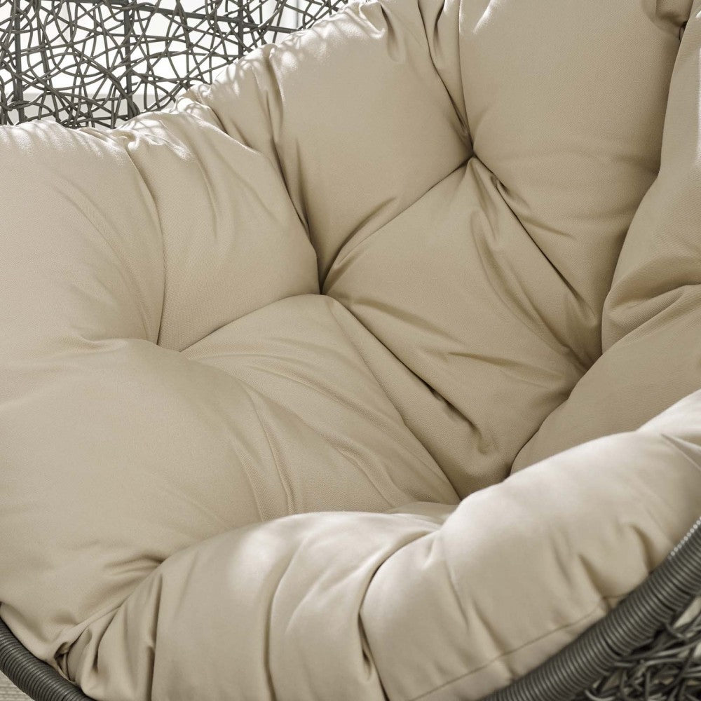 Hide Outdoor Patio Sunbrella Swing Chair With Stand, Gray Beige