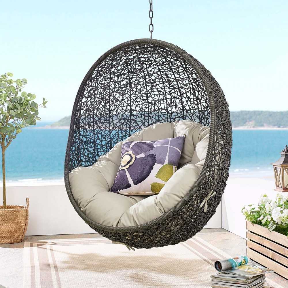 Hide Outdoor Patio Swing Chair With Stand, Gray Beige