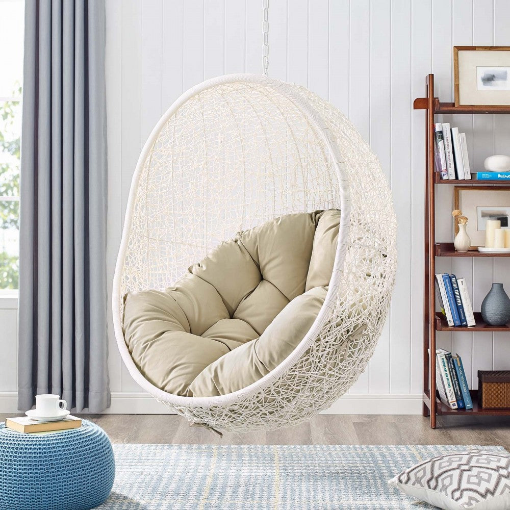 Hide Sunbrella Fabric Swing Outdoor Patio Lounge Chair Without Stand, White Beige