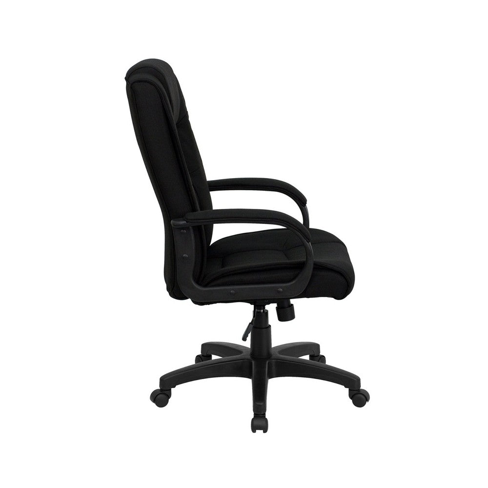 High Back Black Fabric Executive Swivel Office Chair with Arms