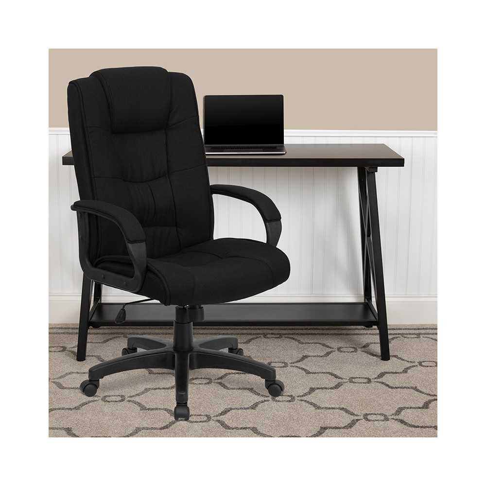 High Back Black Fabric Executive Swivel Office Chair with Arms