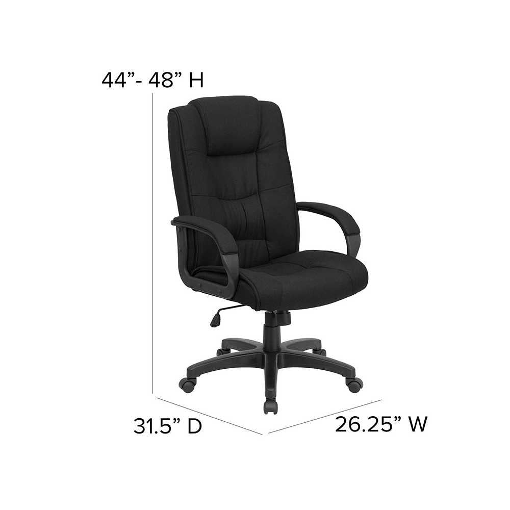 High Back Black Fabric Executive Swivel Office Chair with Arms