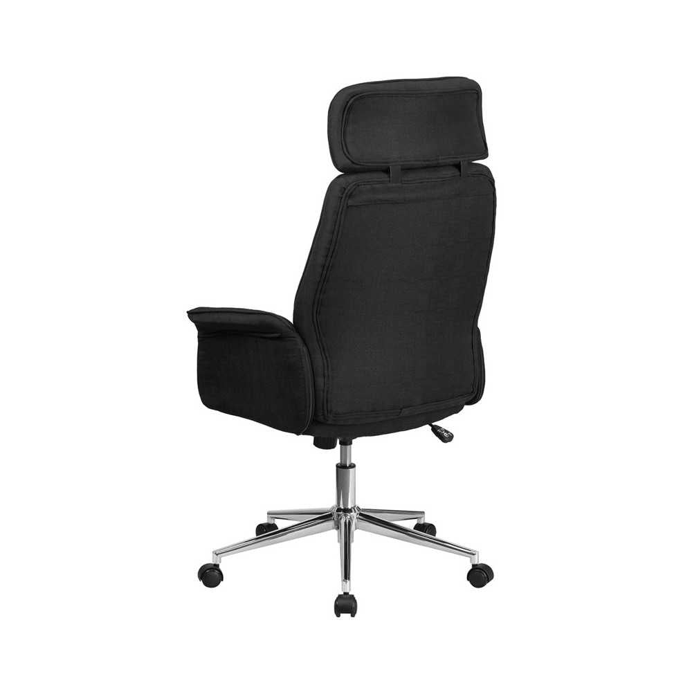High Back Black Fabric Executive Swivel Office Chair with Chrome Base and Fully Upholstered Arms