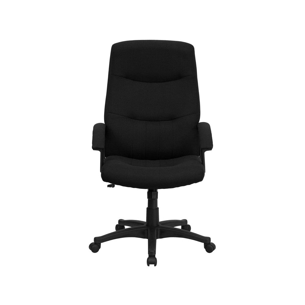 High Back Black Fabric Executive Swivel Office Chair with Two Line Horizontal Stitch Back and Arms