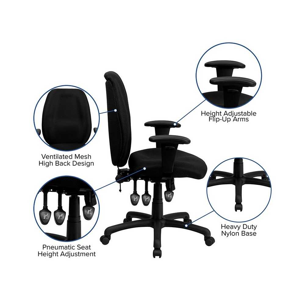 High Back Black Fabric Multifunction Ergonomic Executive Swivel Office Chair with Adjustable Arms
