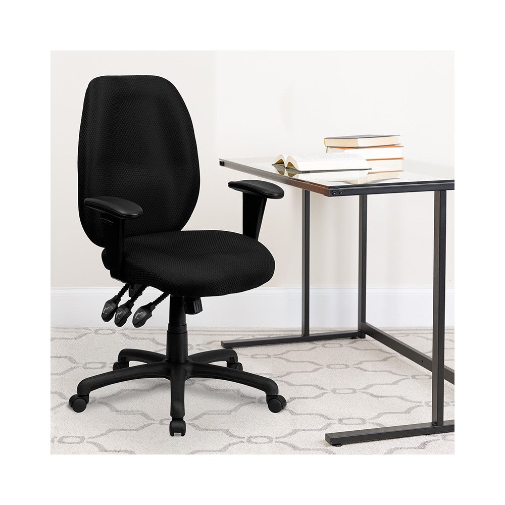 High Back Black Fabric Multifunction Ergonomic Executive Swivel Office Chair with Adjustable Arms