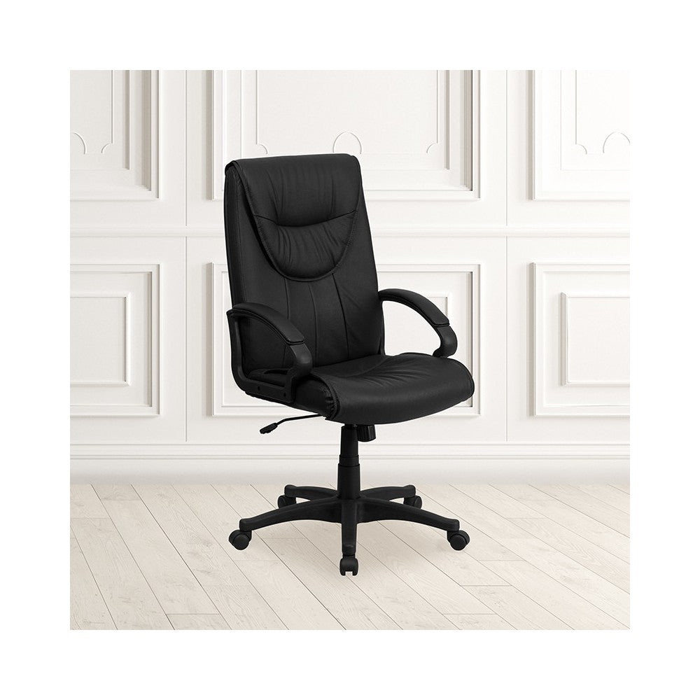 High Back Black Leather Executive Swivel Office Chair with Arms