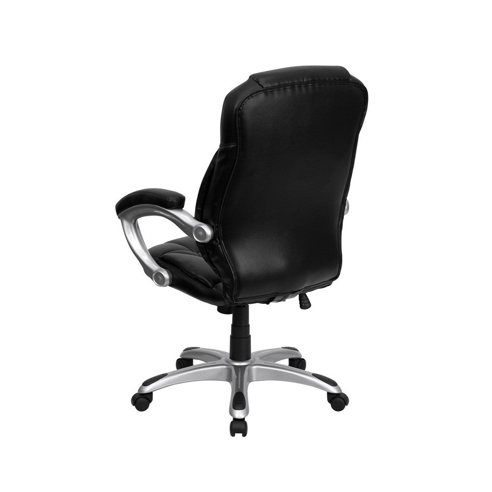 High Back Black LeatherSoft Contemporary Executive Swivel Ergonomic Office Chair with Silver Nylon Base and Arms