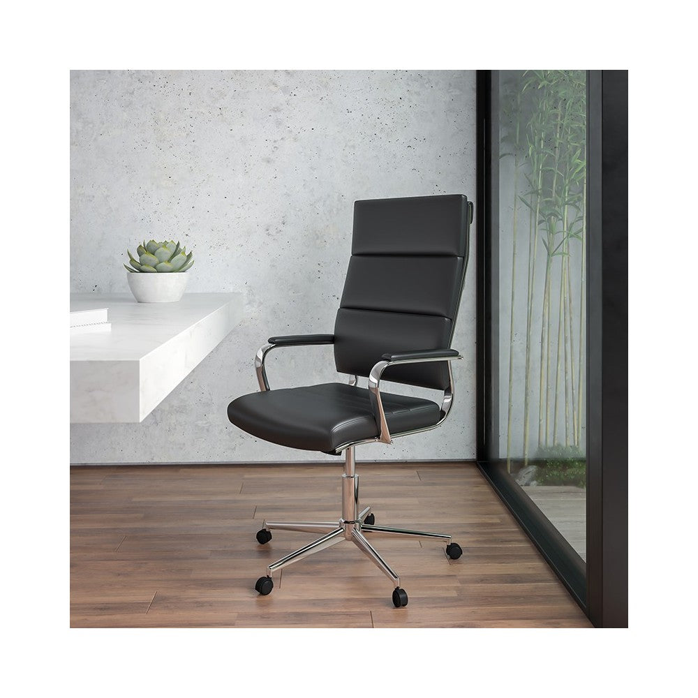 High Back Black LeatherSoft Contemporary Panel Executive Swivel Office Chair