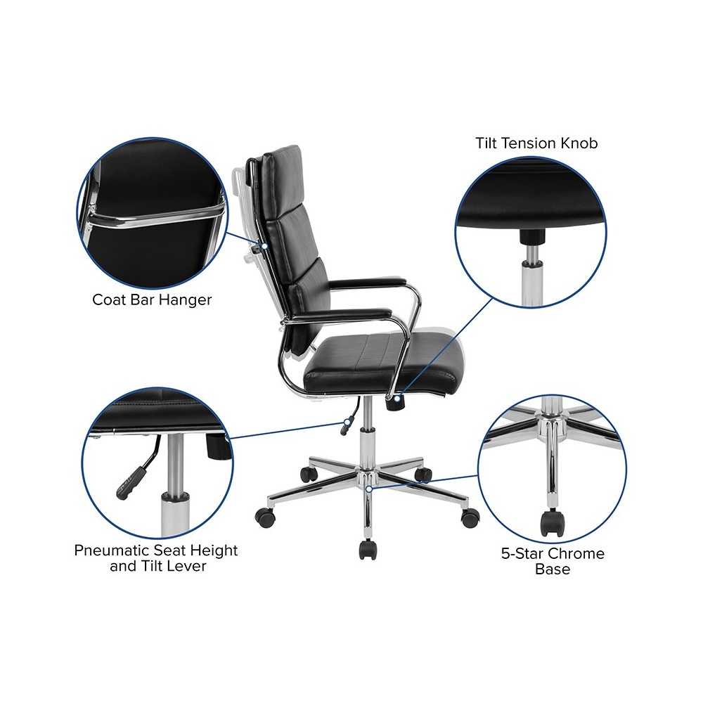 High Back Black LeatherSoft Contemporary Panel Executive Swivel Office Chair