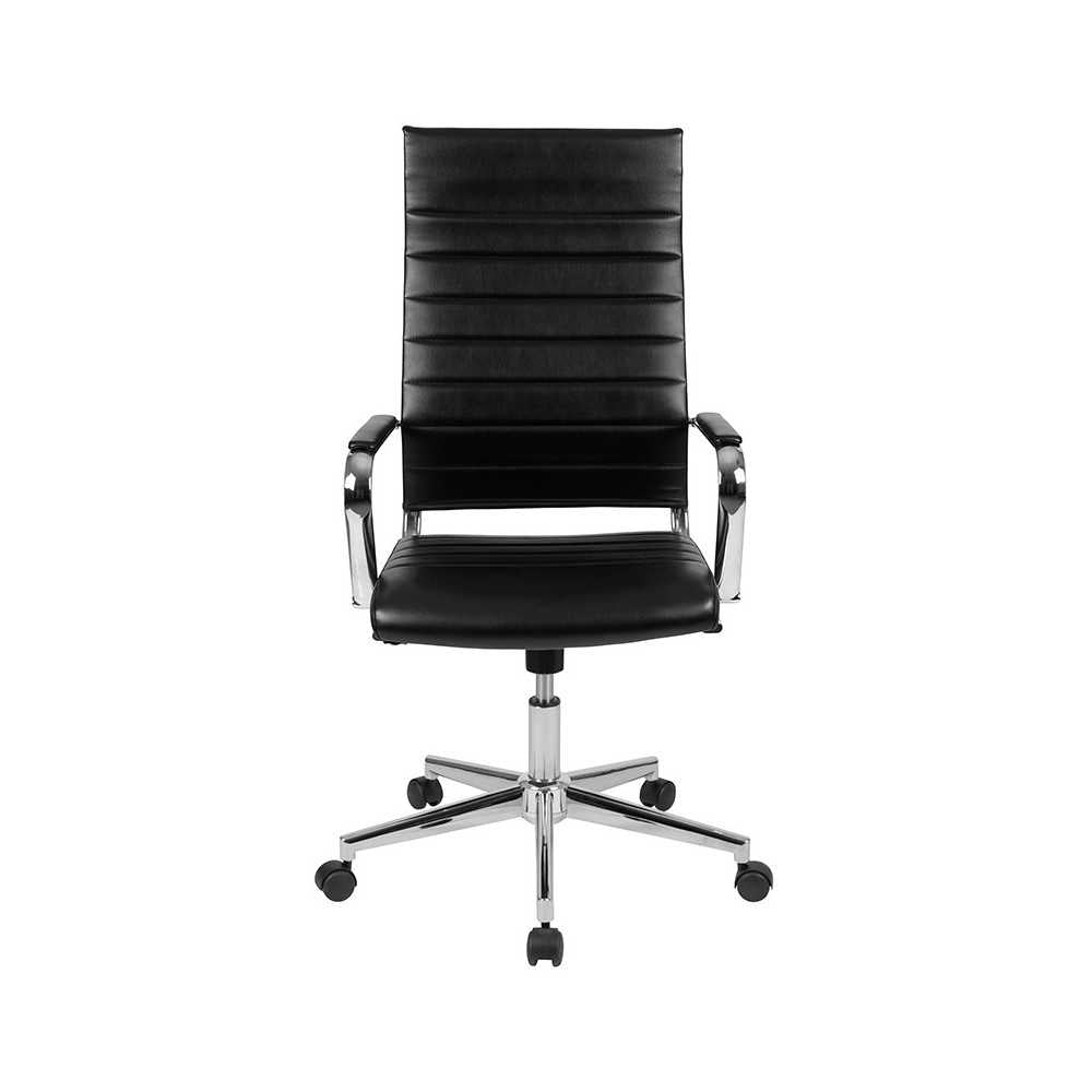 High Back Black LeatherSoft Contemporary Ribbed Executive Swivel Office Chair