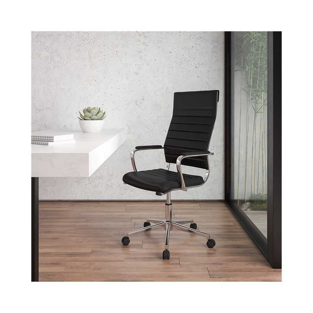 High Back Black LeatherSoft Contemporary Ribbed Executive Swivel Office Chair