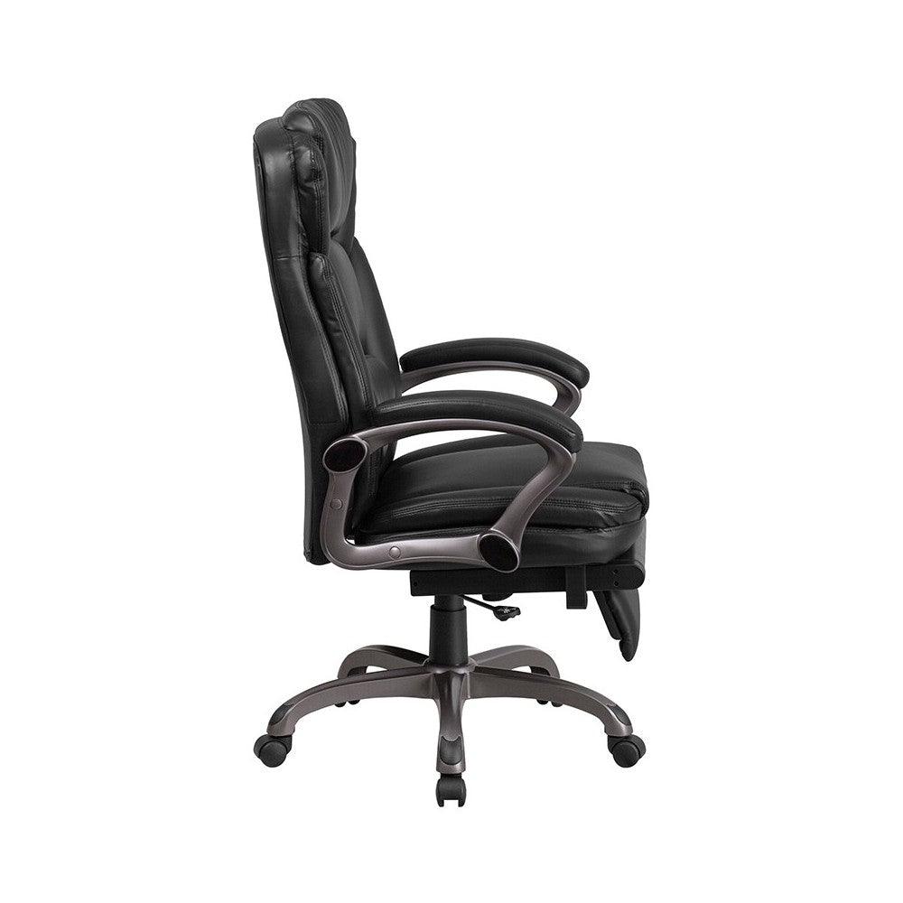 High Back Black LeatherSoft Executive Reclining Ergonomic Swivel Office Chair with Outer Lumbar Cushion and Arms
