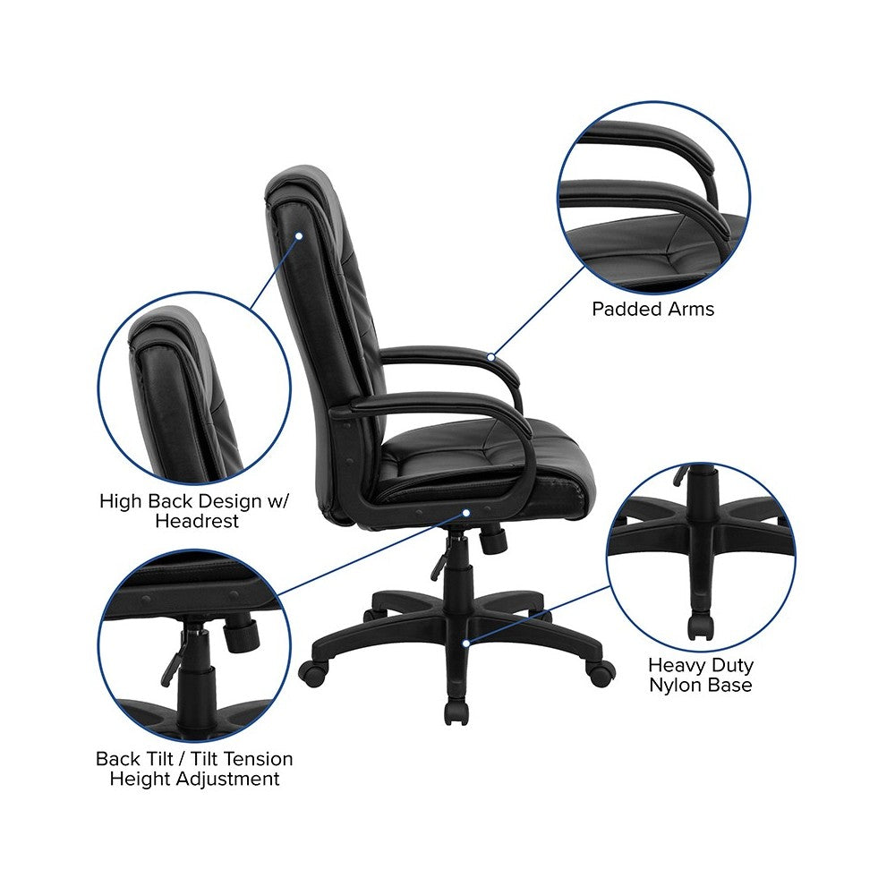 High Back Black LeatherSoft Executive Swivel Office Chair with Arms