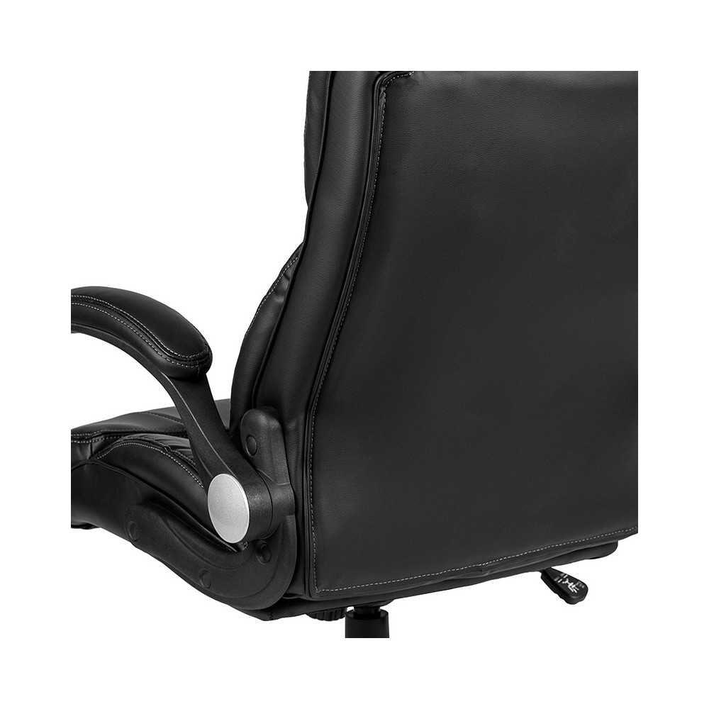 High Back Black LeatherSoft Executive Swivel Office Chair with Double Layered Headrest and Open Arms