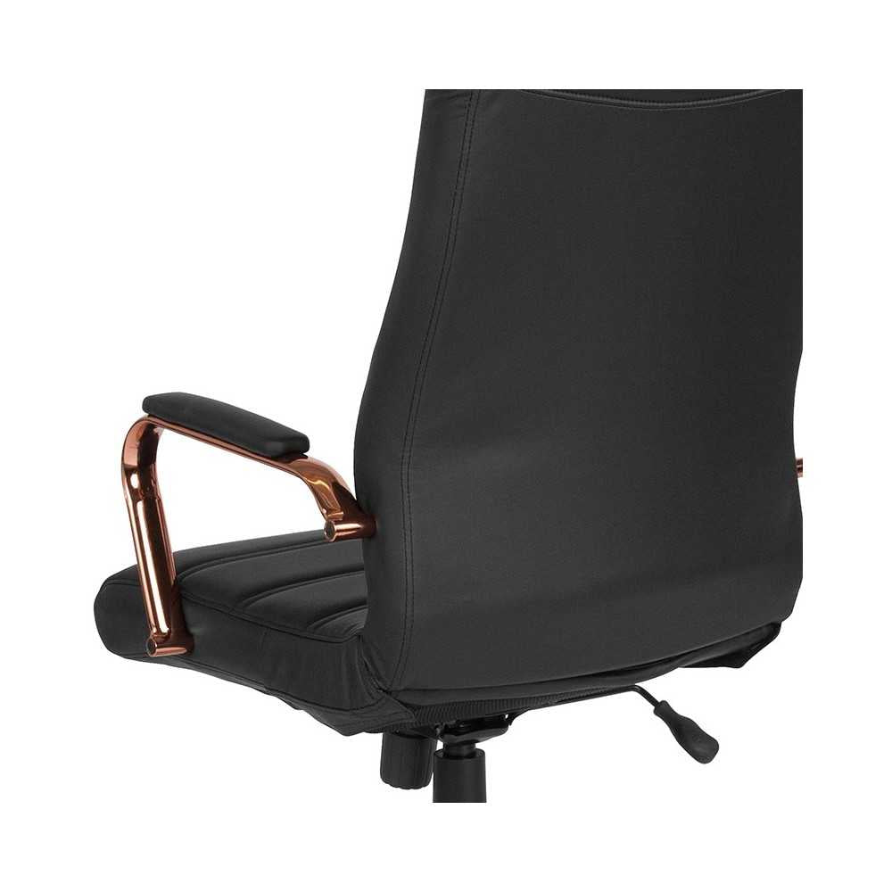 High Back Black LeatherSoft Executive Swivel Office Chair with Rose Gold Frame and Arms