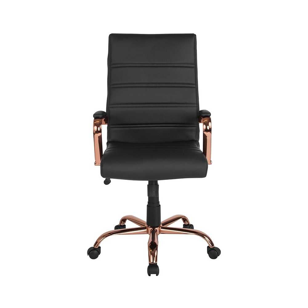 High Back Black LeatherSoft Executive Swivel Office Chair with Rose Gold Frame and Arms