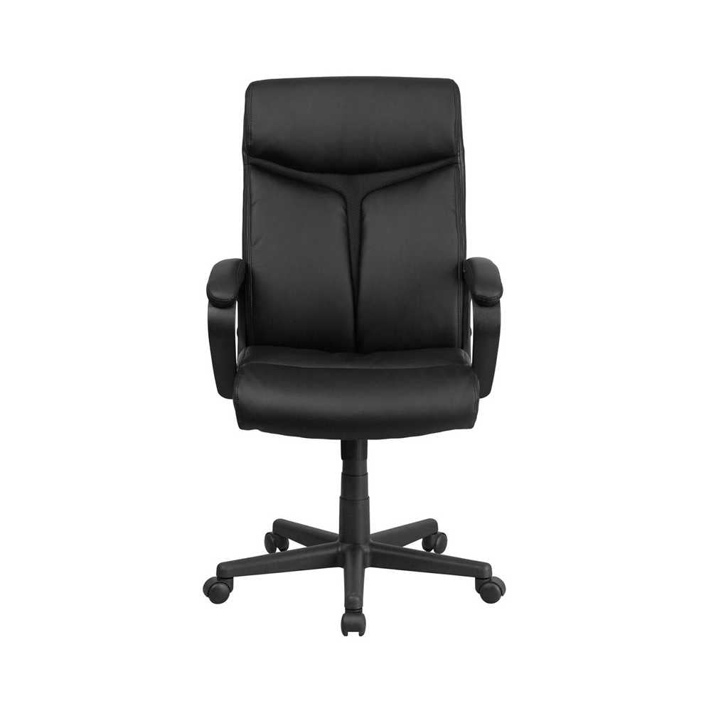 High Back Black LeatherSoft Executive Swivel Office Chair with Slight Mesh Accent and Arms