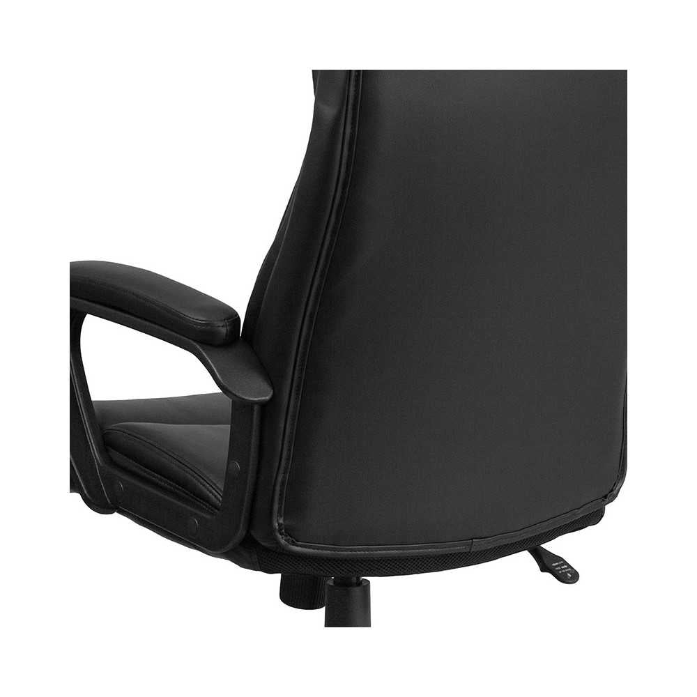 High Back Black LeatherSoft Executive Swivel Office Chair with Slight Mesh Accent and Arms