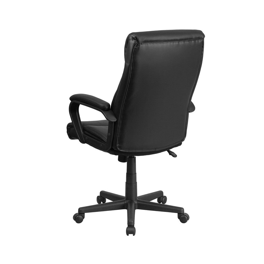 High Back Black LeatherSoft Executive Swivel Office Chair with Slight Mesh Accent and Arms