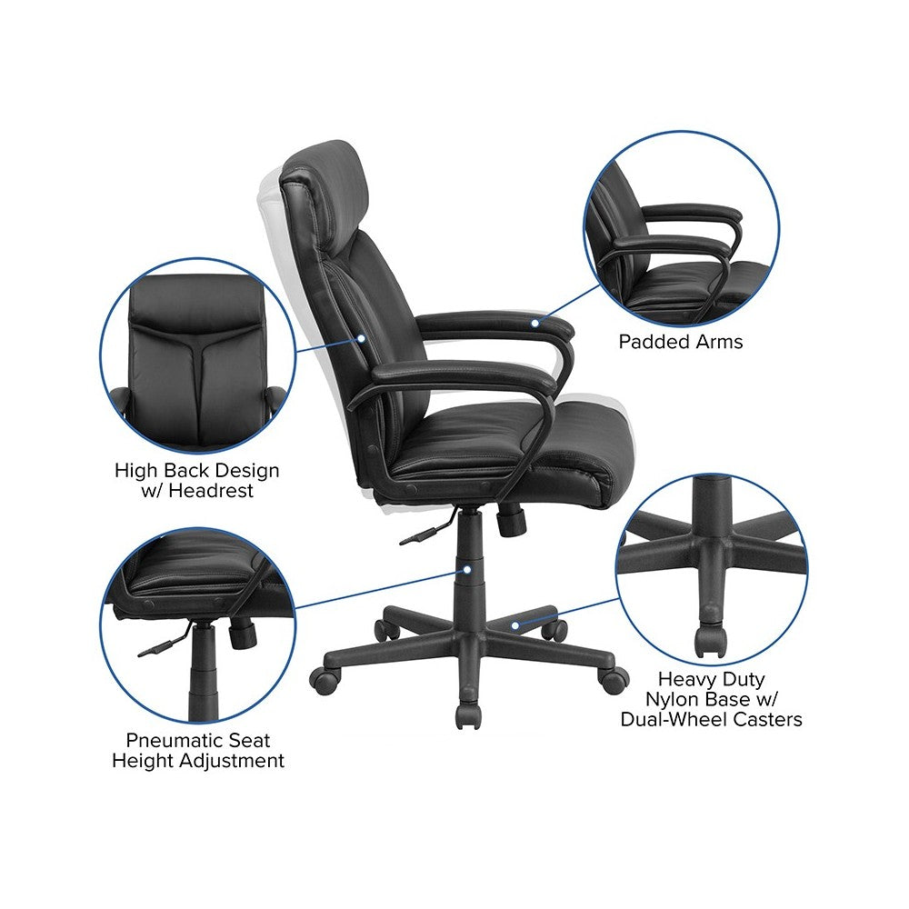 High Back Black LeatherSoft Executive Swivel Office Chair with Slight Mesh Accent and Arms
