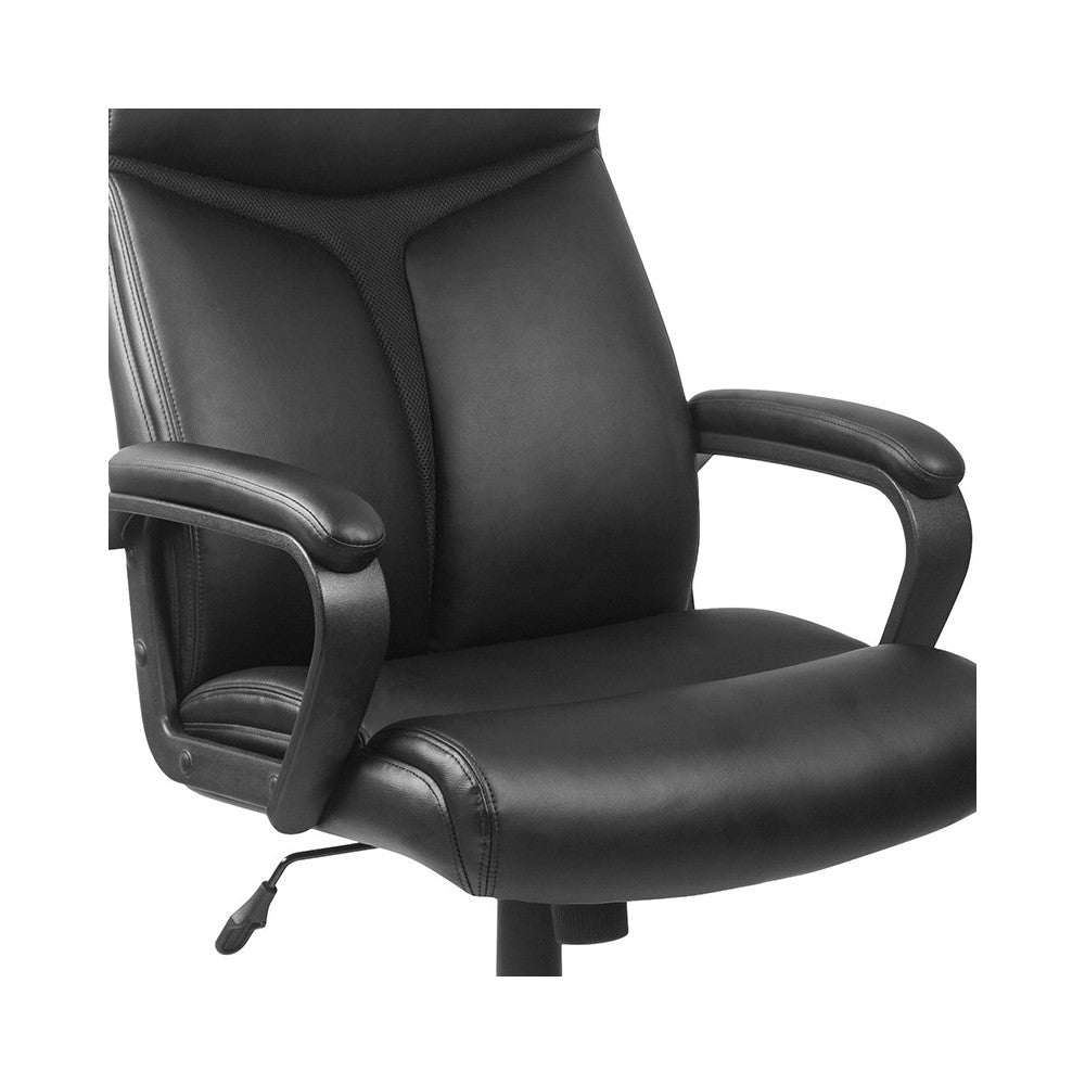High Back Black LeatherSoft Executive Swivel Office Chair with Slight Mesh Accent and Arms