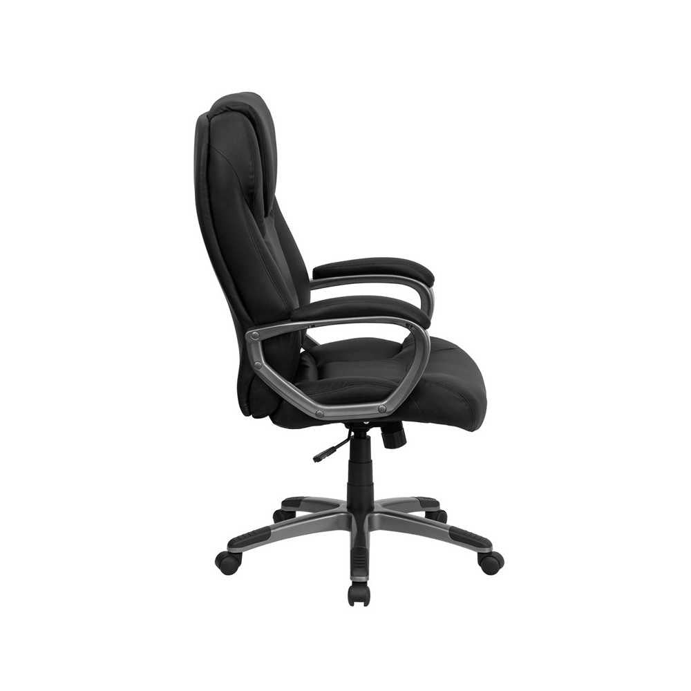 High Back Black LeatherSoft Executive Swivel Office Chair with Titanium Nylon Base and Arms