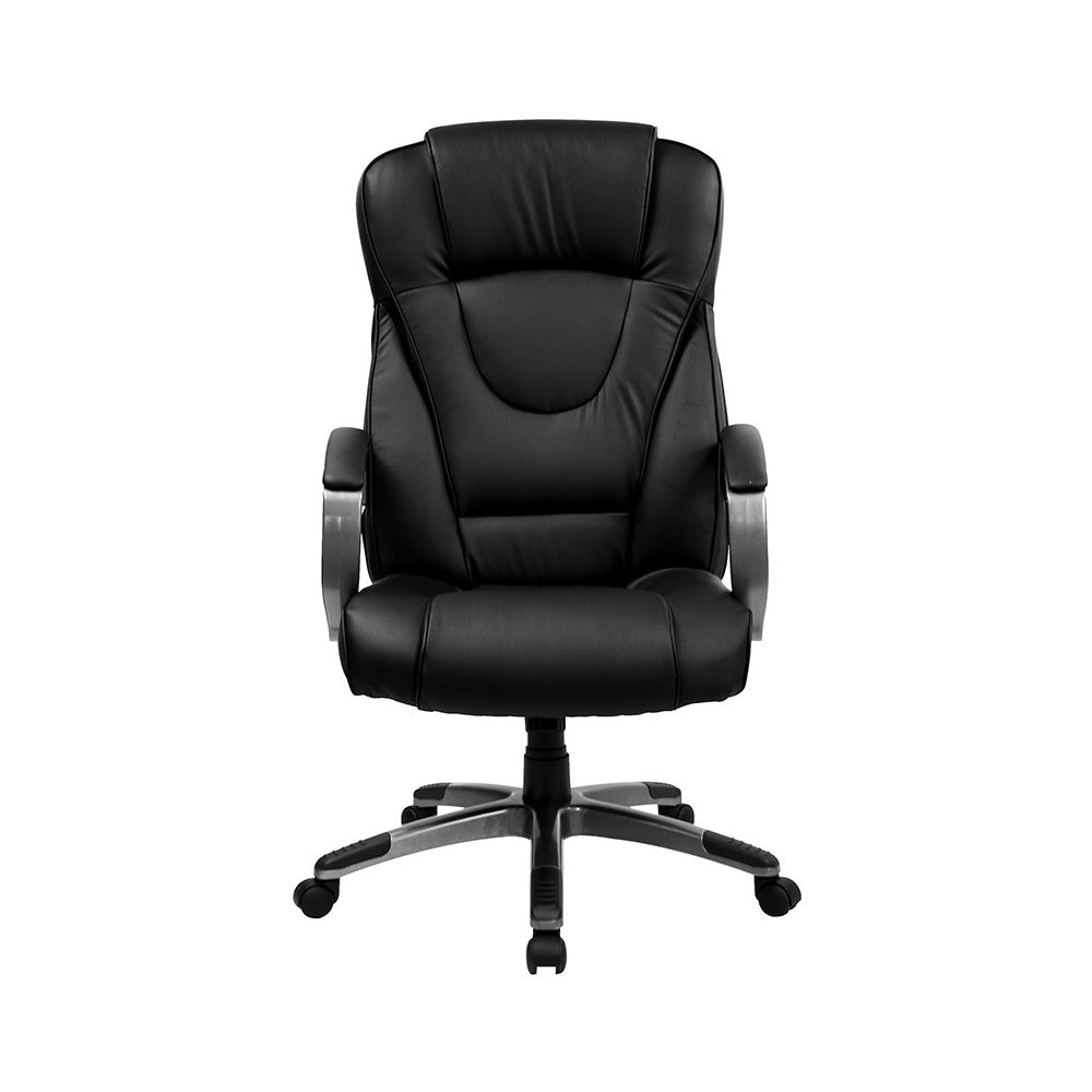 High Back Black LeatherSoft Executive Swivel Office Chair with Titanium Nylon Base and Loop Arms