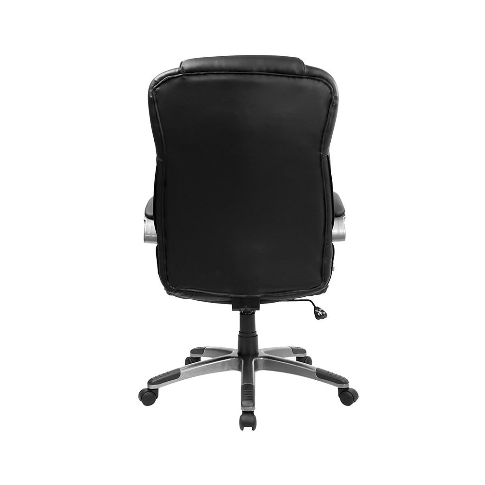 High Back Black LeatherSoft Executive Swivel Office Chair with Titanium Nylon Base and Loop Arms