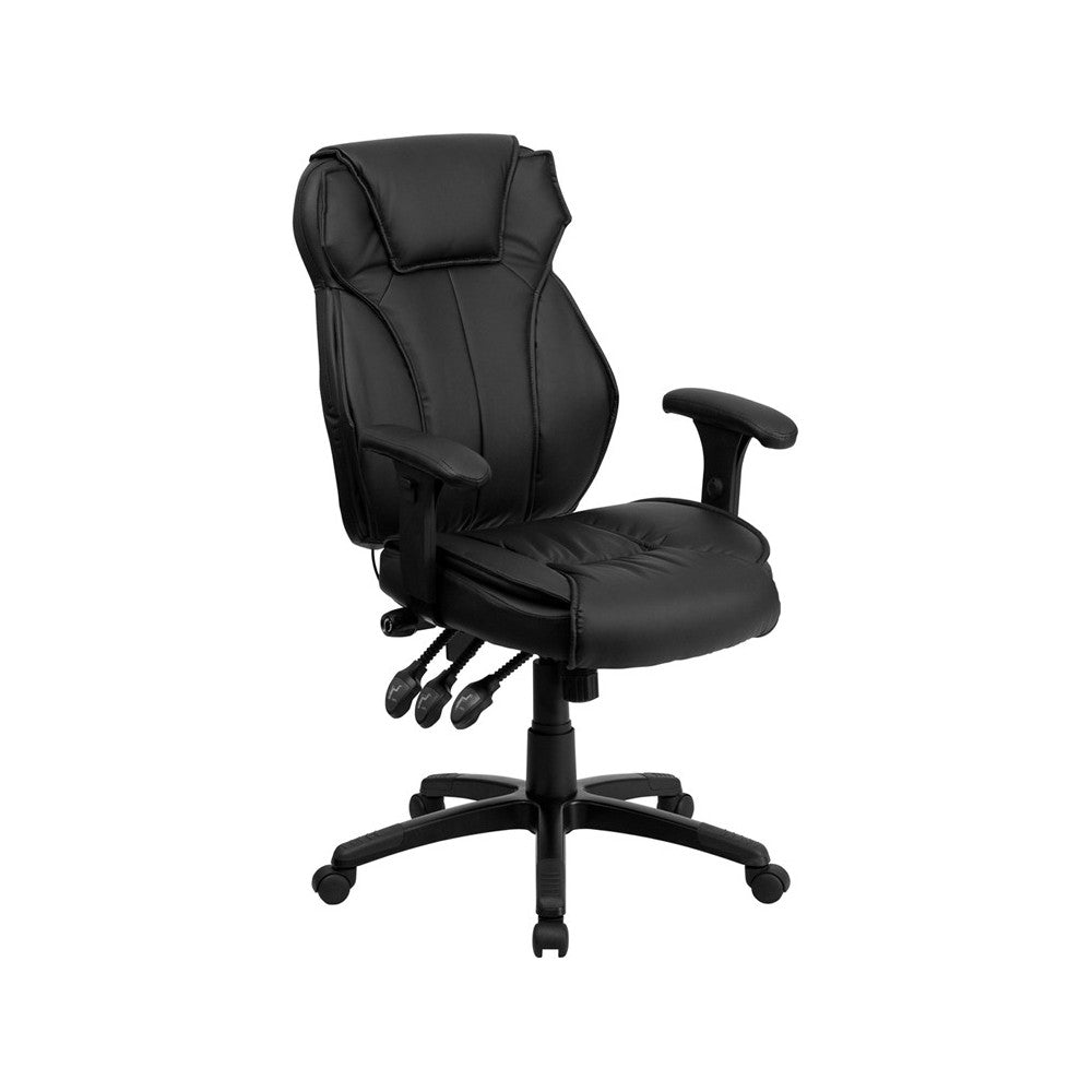 High Back Black LeatherSoft Multifunction Executive Swivel Ergonomic Office Chair with Lumbar Support Knob with Arms