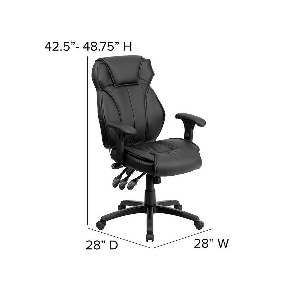 High Back Black LeatherSoft Multifunction Executive Swivel Ergonomic Office Chair with Lumbar Support Knob with Arms