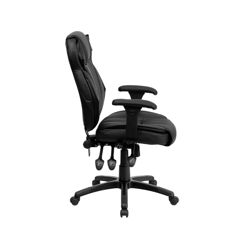 High Back Black LeatherSoft Multifunction Executive Swivel Ergonomic Office Chair with Lumbar Support Knob with Arms