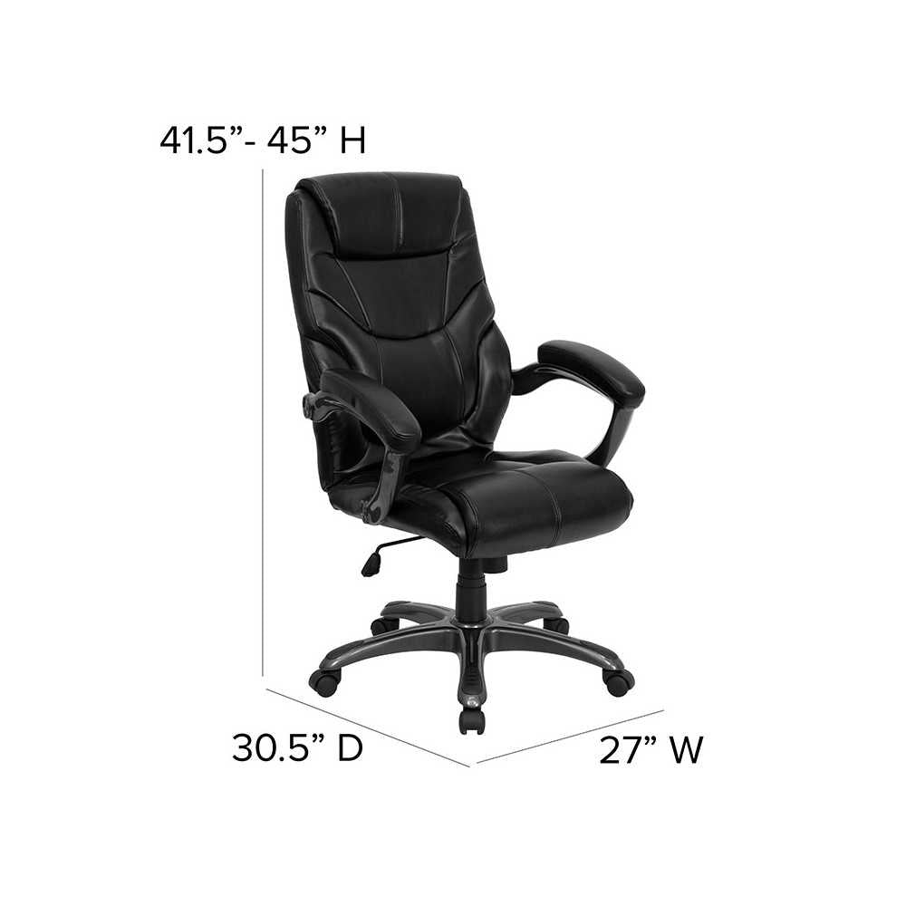 High Back Black LeatherSoft Overstuffed Executive Swivel Ergonomic Office Chair with Arms