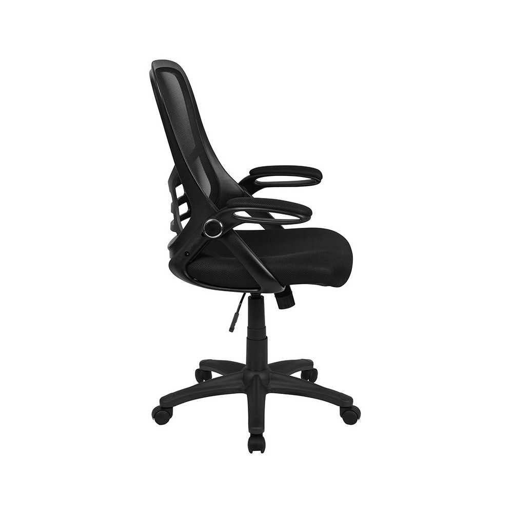 High Back Black Mesh Ergonomic Swivel Office Chair with Black Frame and Flip-up Arms