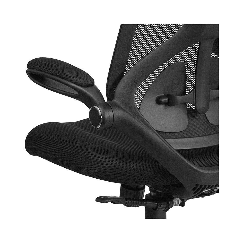 High Back Black Mesh Executive Swivel Ergonomic Office Chair with Adjustable Lumbar, 2-Paddle Control and Flip-Up Arms