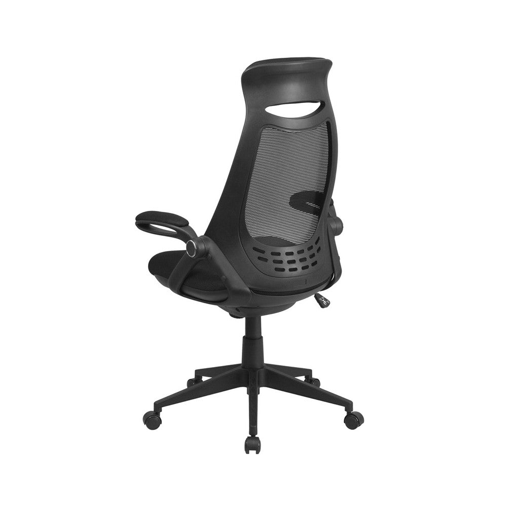 High Back Black Mesh Executive Swivel Office Chair with Flip-Up Arms