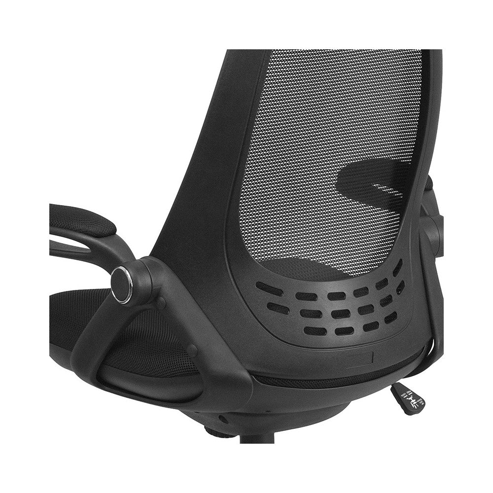 High Back Black Mesh Executive Swivel Office Chair with Flip-Up Arms