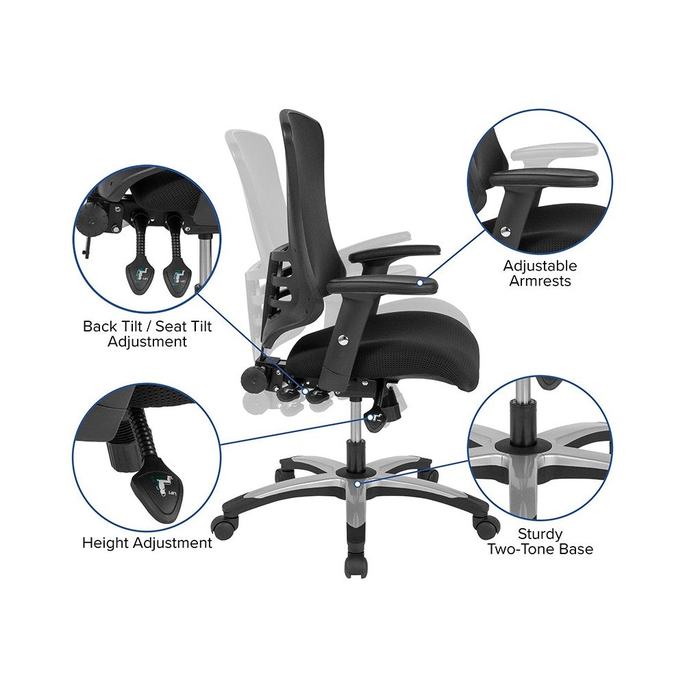 High Back Black Mesh Multifunction Executive Swivel Ergonomic Office Chair with Molded Foam Seat and Adjustable Arms
