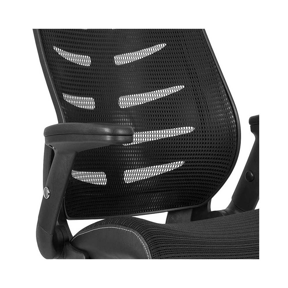 High Back Black Mesh Spine-Back Ergonomic Drafting Chair with Adjustable Foot Ring and Adjustable Flip-Up Arms