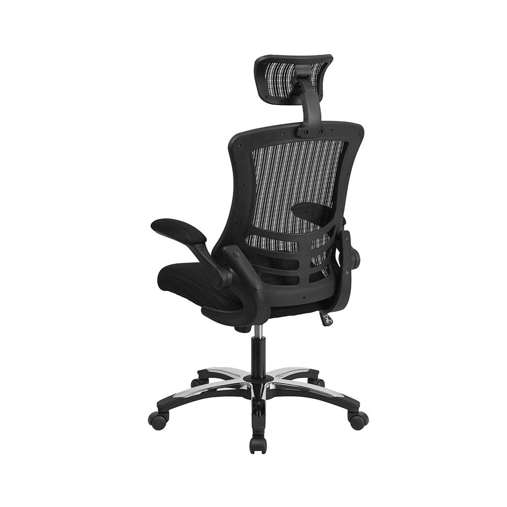 High-Back Black Mesh Swivel Ergonomic Executive Office Chair with Flip-Up Arms and Adjustable Headrest, BIFMA Certified