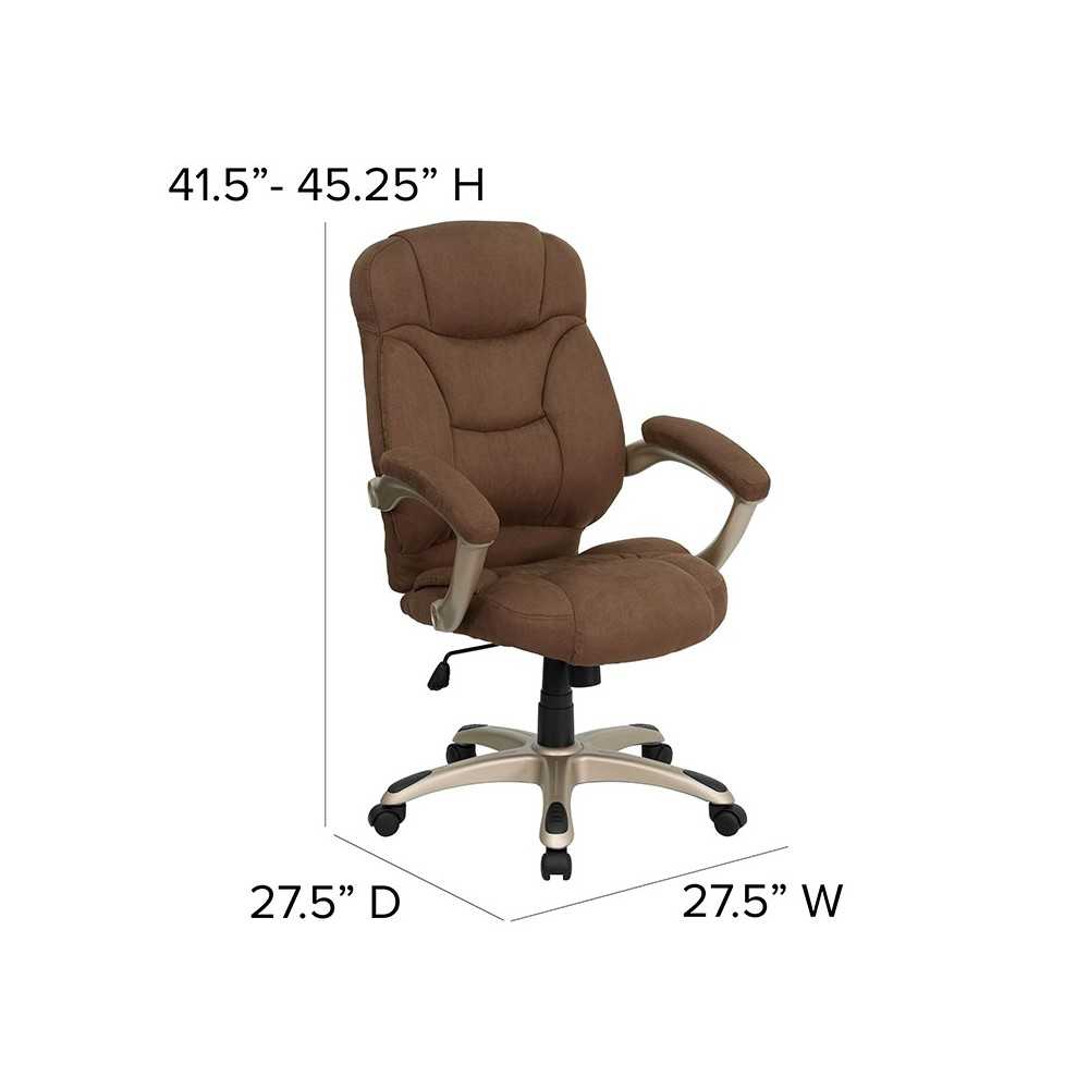 High Back Brown Microfiber Contemporary Executive Swivel Ergonomic Office Chair with Arms