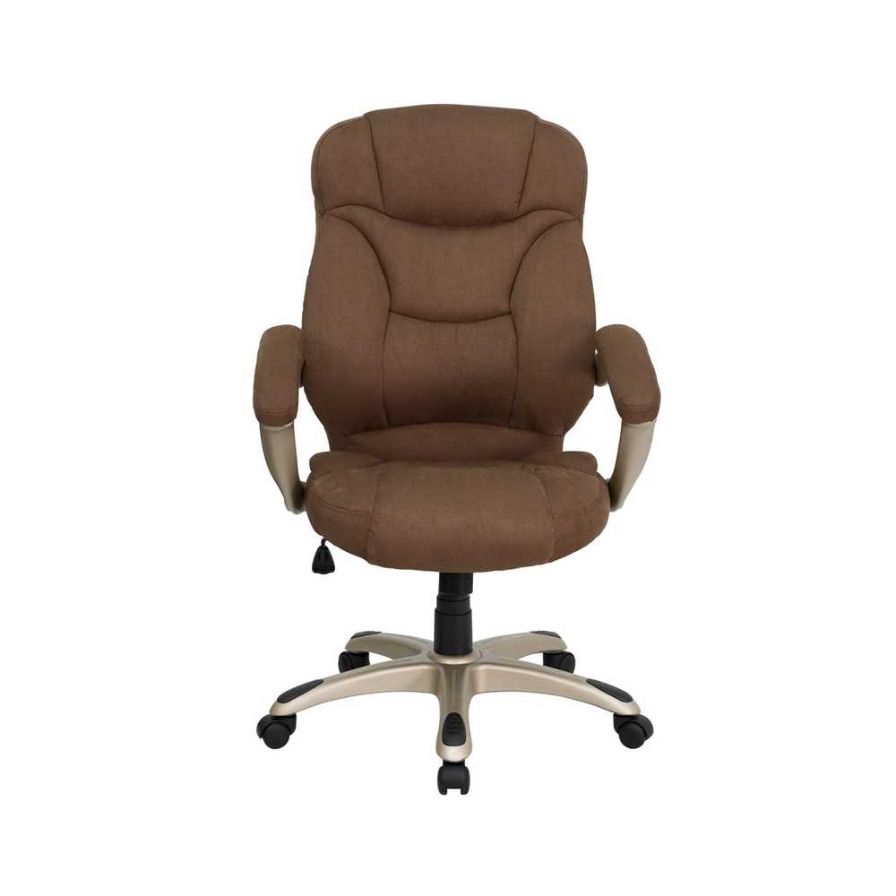 High Back Brown Microfiber Contemporary Executive Swivel Ergonomic Office Chair with Arms