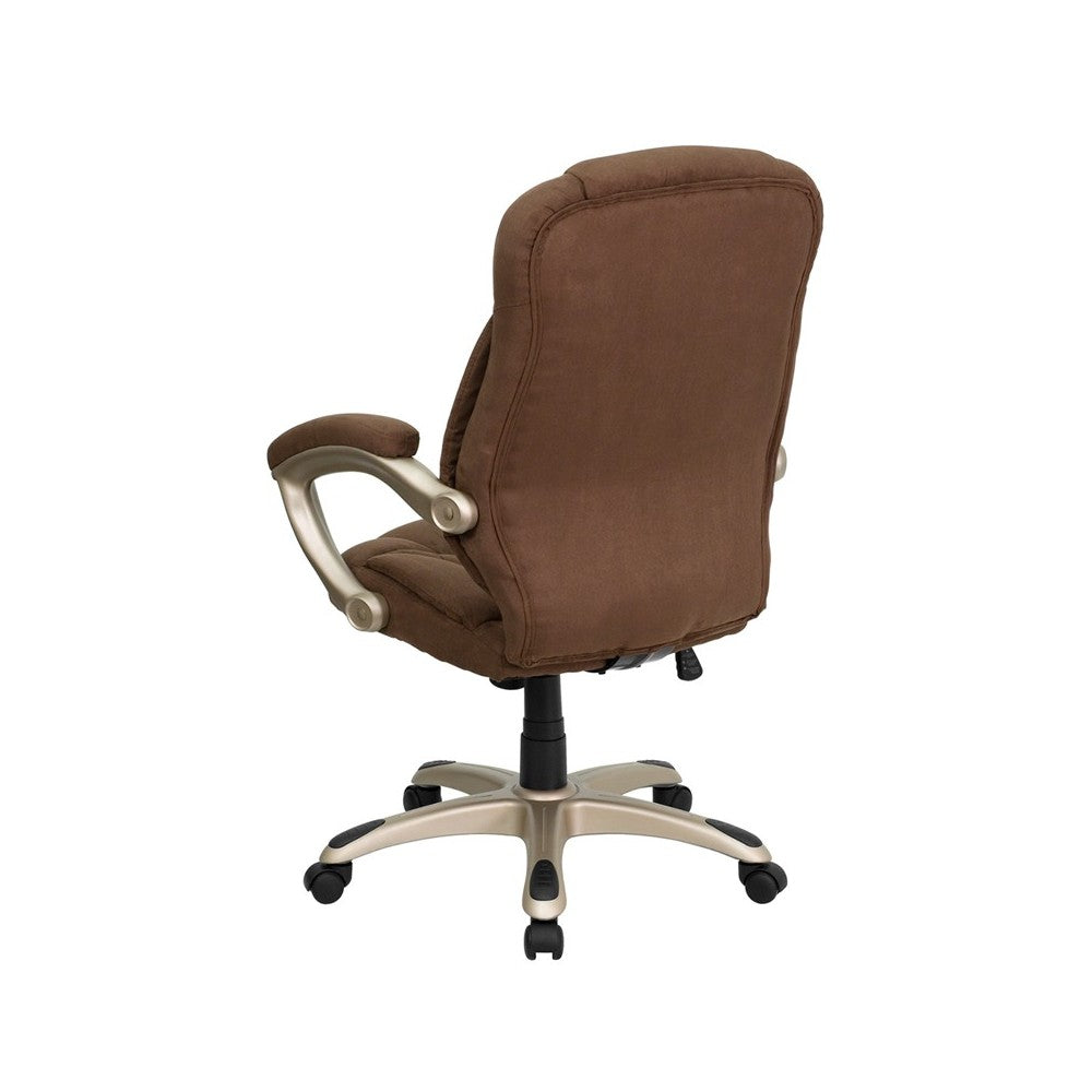 High Back Brown Microfiber Contemporary Executive Swivel Ergonomic Office Chair with Arms