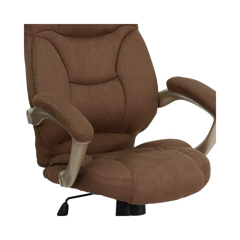 High Back Brown Microfiber Contemporary Executive Swivel Ergonomic Office Chair with Arms