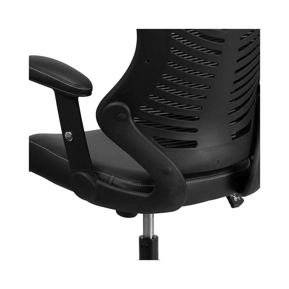 High Back Designer Black Mesh Executive Swivel Ergonomic Office Chair with LeatherSoft Seat and Adjustable Arms